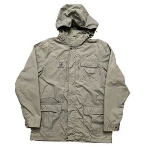 Black Yak Utility Jacket Mens Size L Full-Zip Hooded Nylon Pockets Beige